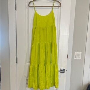J. Crew Lime Green Tiered Spaghetti-Strap Maxi Dress